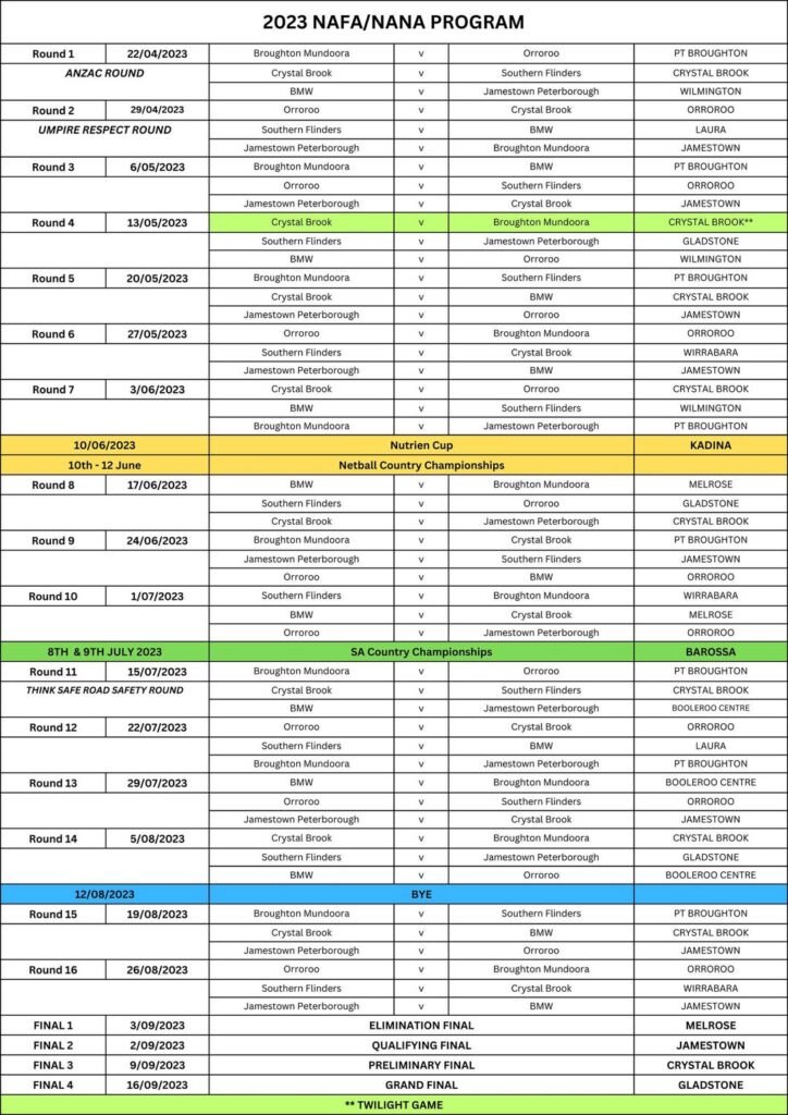 NAFA/NANA 2023 Fixtures